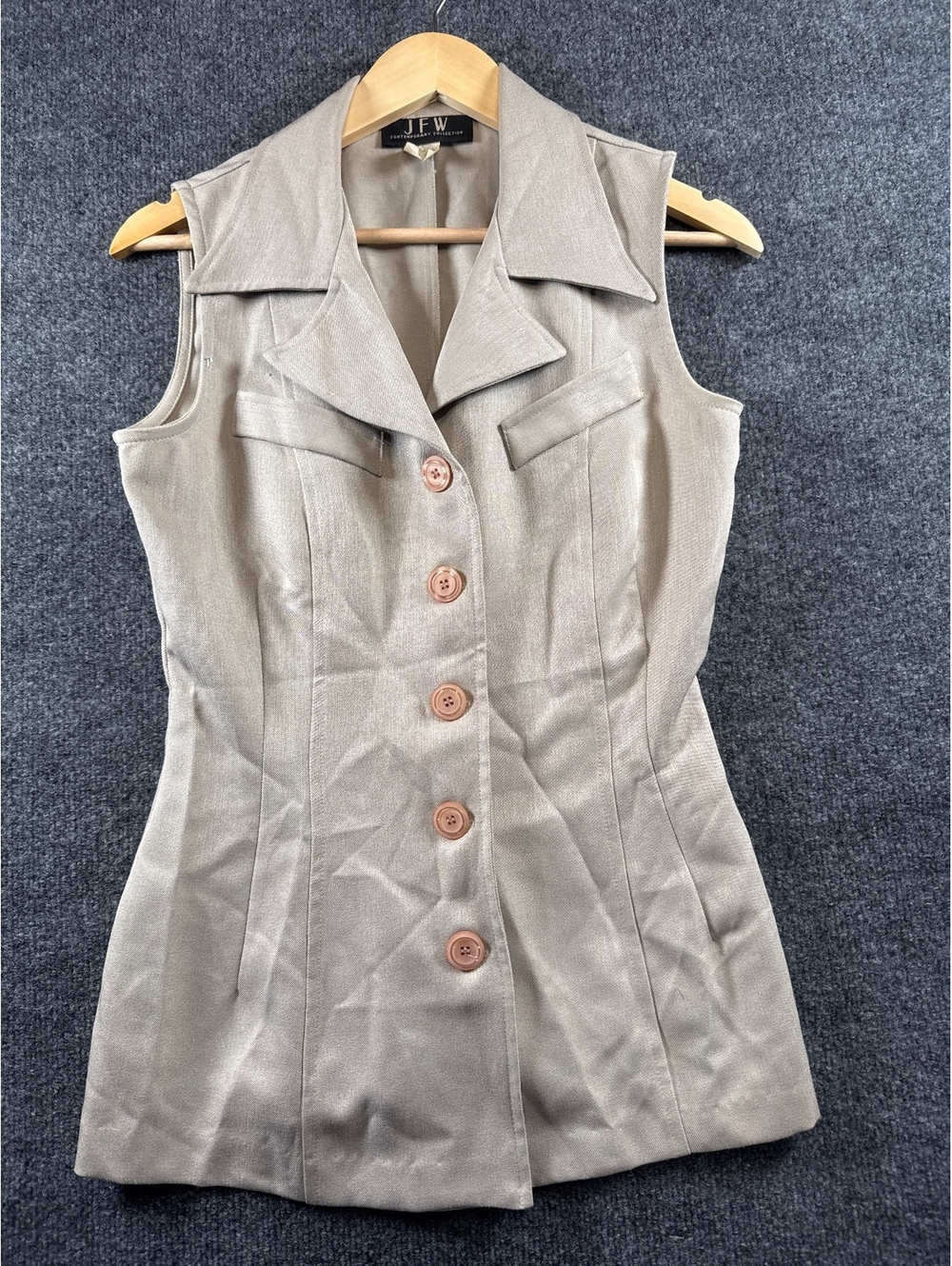 JFW Contemporary Collection Vest Womens Medium Beige Button Front Tailored USA